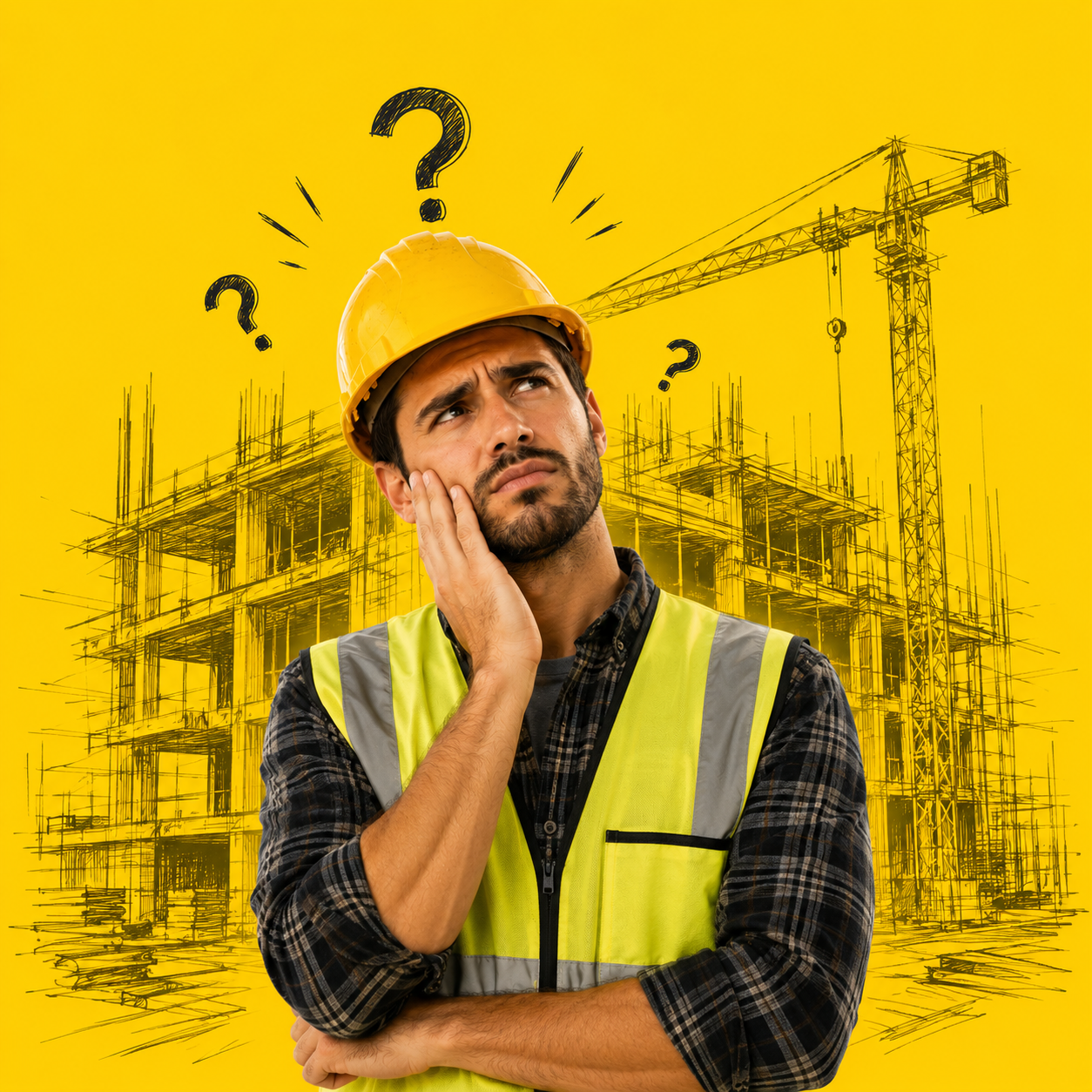 Contractor weighing up an estimate in front of a building under construction